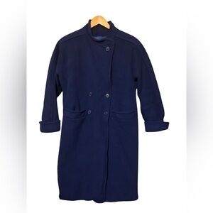 Vintage Ladies Wool Long Trench Coat Union Made in USA Blue Size 8